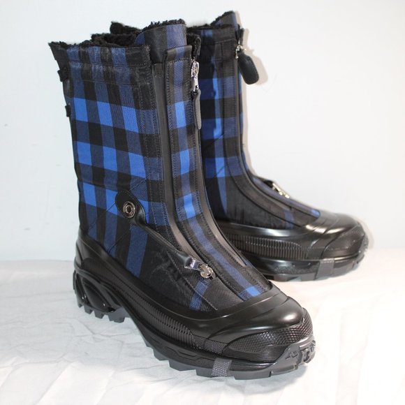 NWOB Burberry Ronan DEEP ROYAL BLUE CHECK Double Zipper Snow Bootie Boots 40.5 - Picture 1 of 7